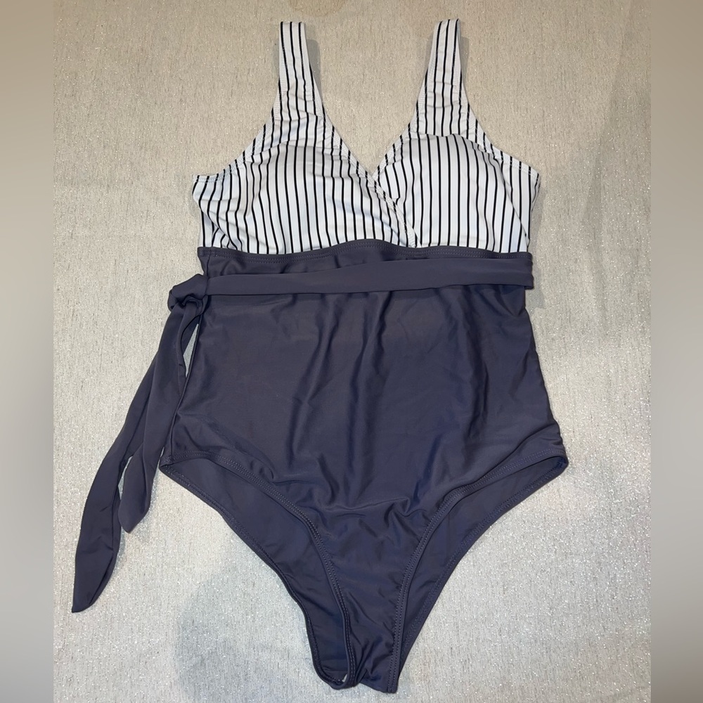 Striped Knot Waist One Piece Swimsuit